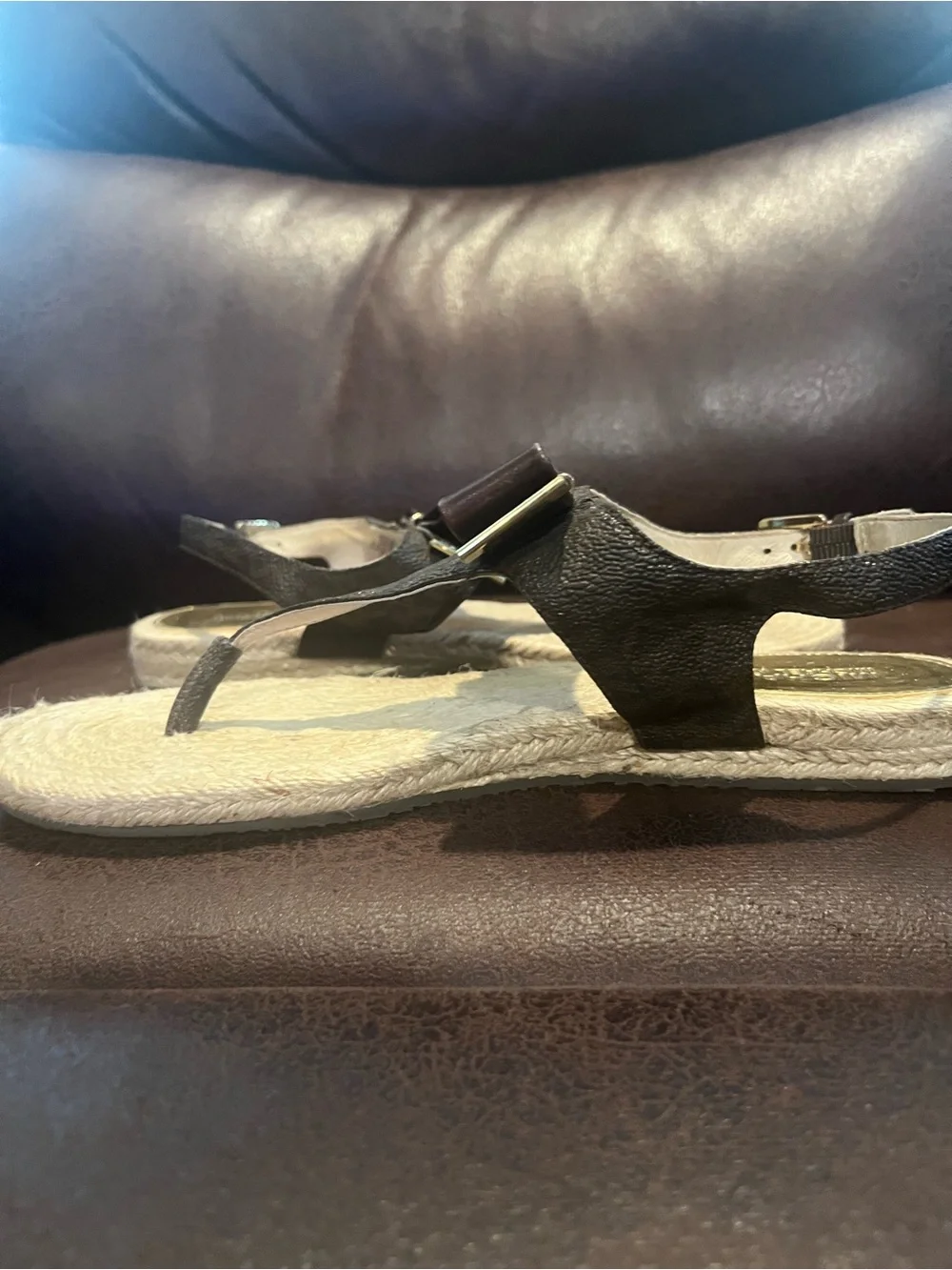 Michael Kors Brown Metallic Bow Thong Sandals